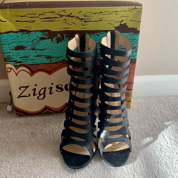 Leather Zigi Soho Trump Strappy Open Toed Booties Heels - Picture 3 of 9